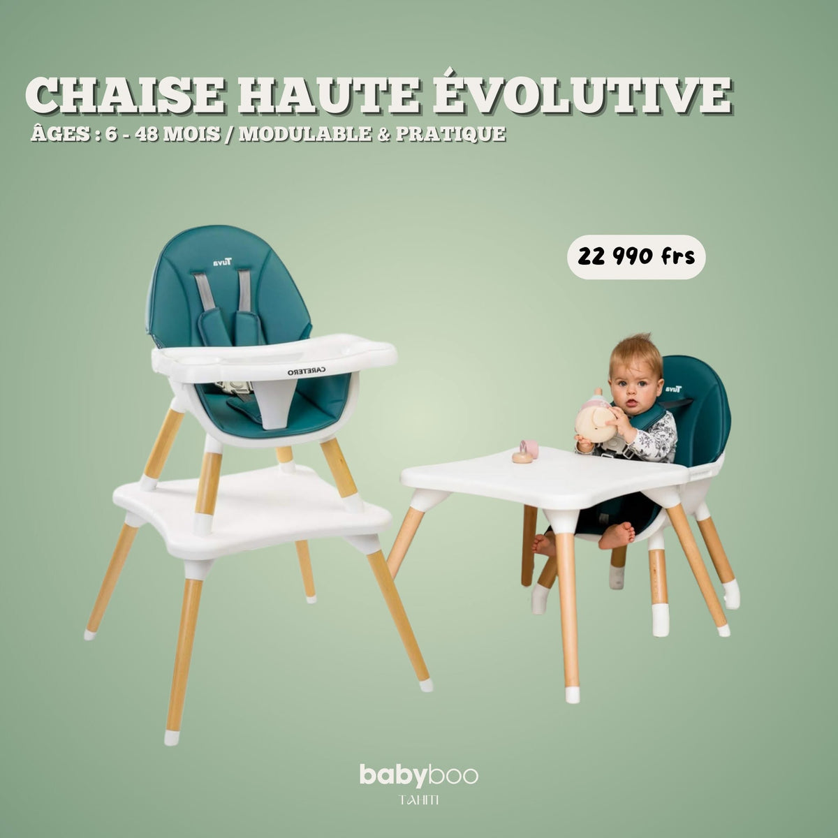 Chaise haute évolutive modulable 6-48 mois – Baby Boo Tahiti