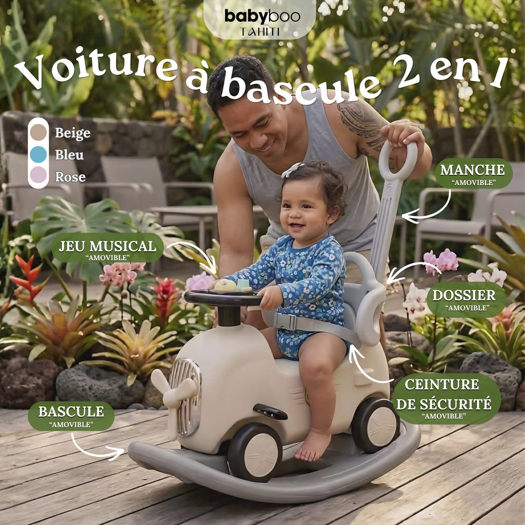 Voiture à bascule 2 en 1 - Beige avec accessoires